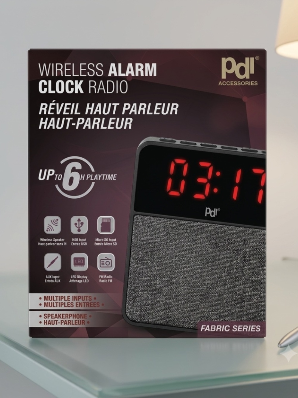PDI Accessories Wireless Alarm Clock Radio - Fabric Series - NIB With Box Wear